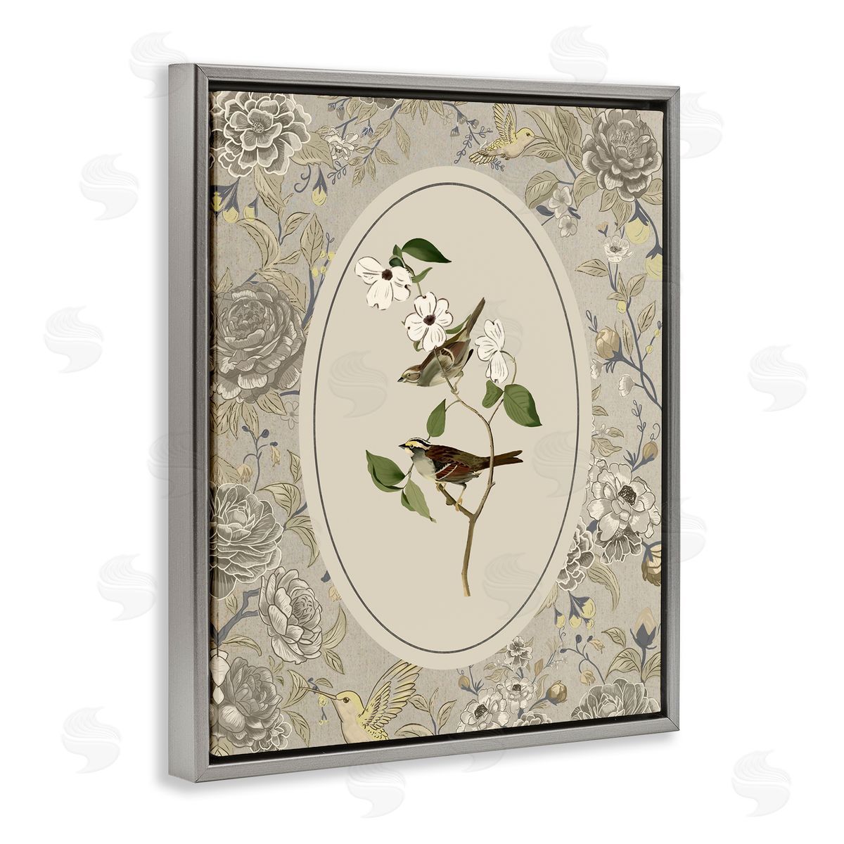 Radhika Modi Bird & Toile in Neutrals Canvas Wall Art Print