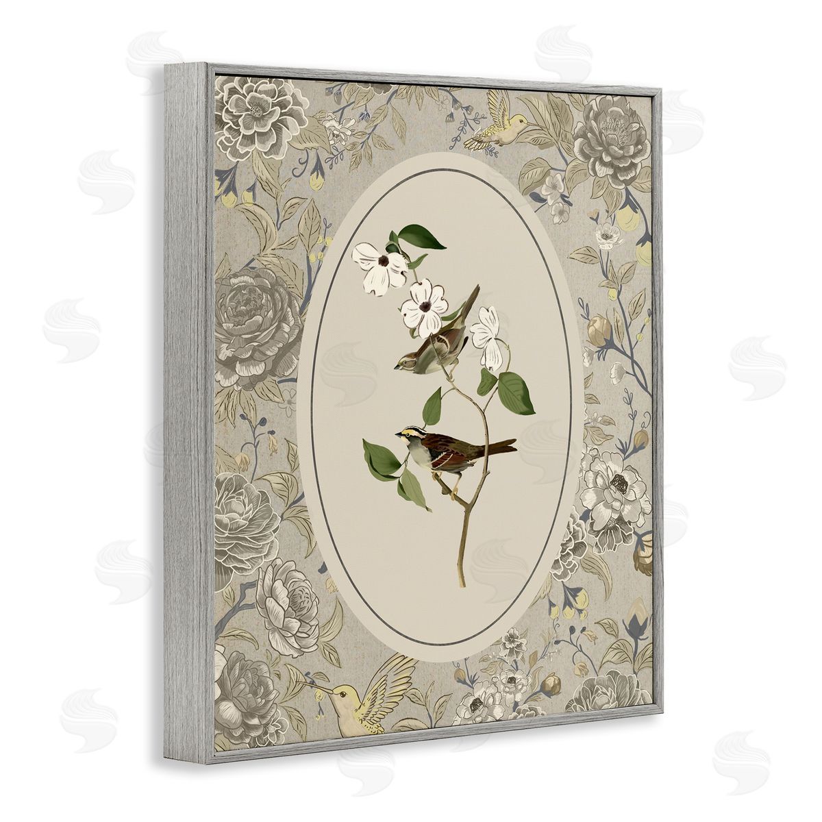 Radhika Modi Bird & Toile in Neutrals Canvas Wall Art Print