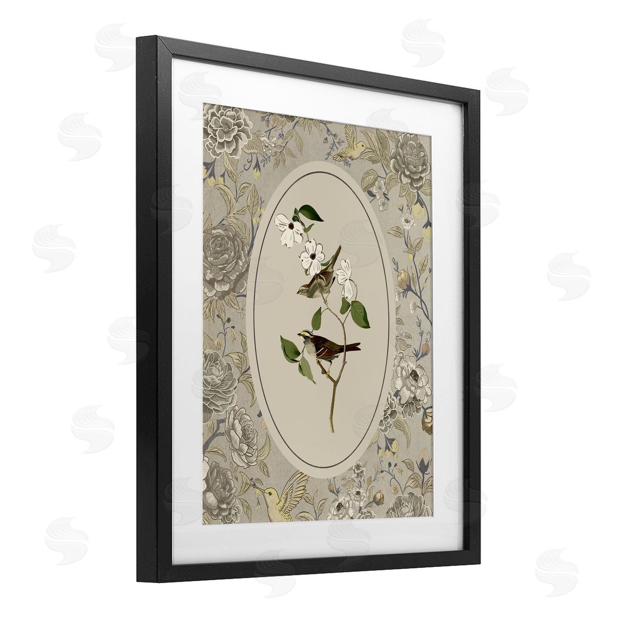 Radhika Modi Bird & Toile in Neutrals Canvas Wall Art Print