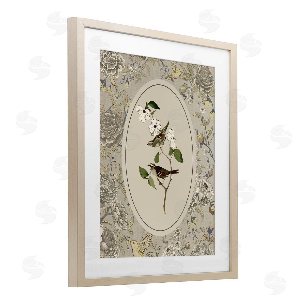 Radhika Modi Bird & Toile in Neutrals Canvas Wall Art Print