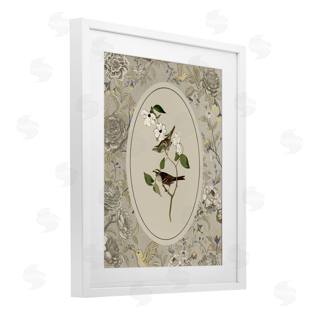 Radhika Modi Bird & Toile in Neutrals Canvas Wall Art Print