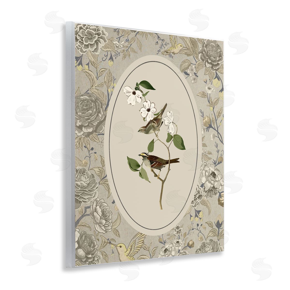 Radhika Modi Bird & Toile in Neutrals Canvas Wall Art Print