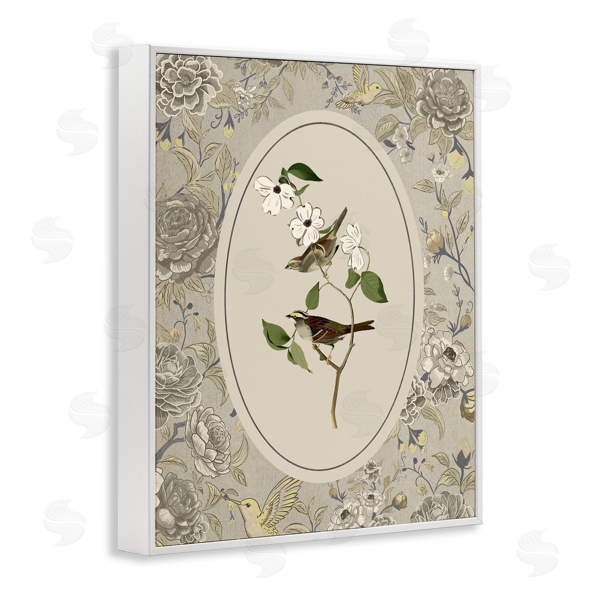 Radhika Modi Bird & Toile in Neutrals Canvas Wall Art Print