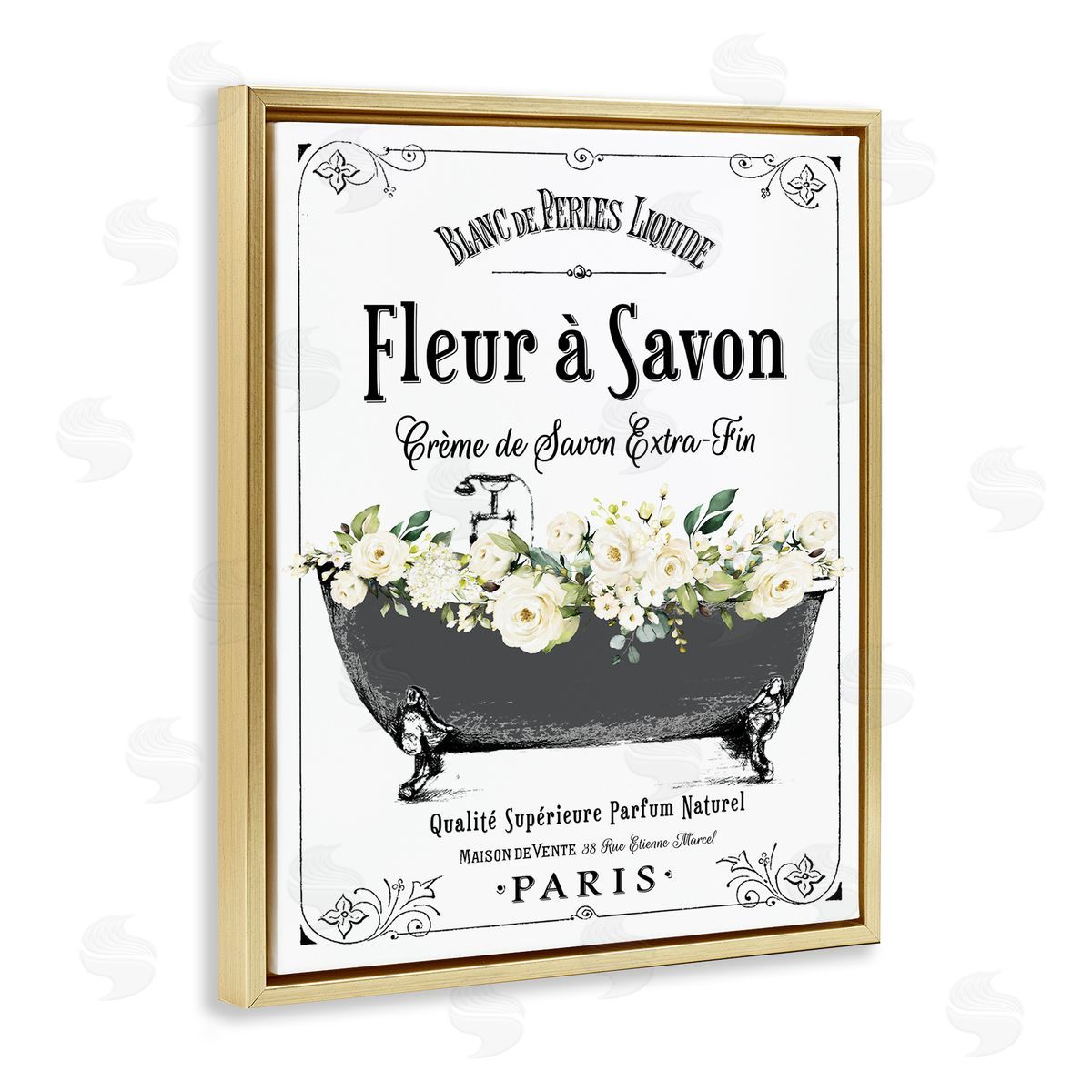Lettered and Lined French Flower Bathtub Canvas Wall Art Print
