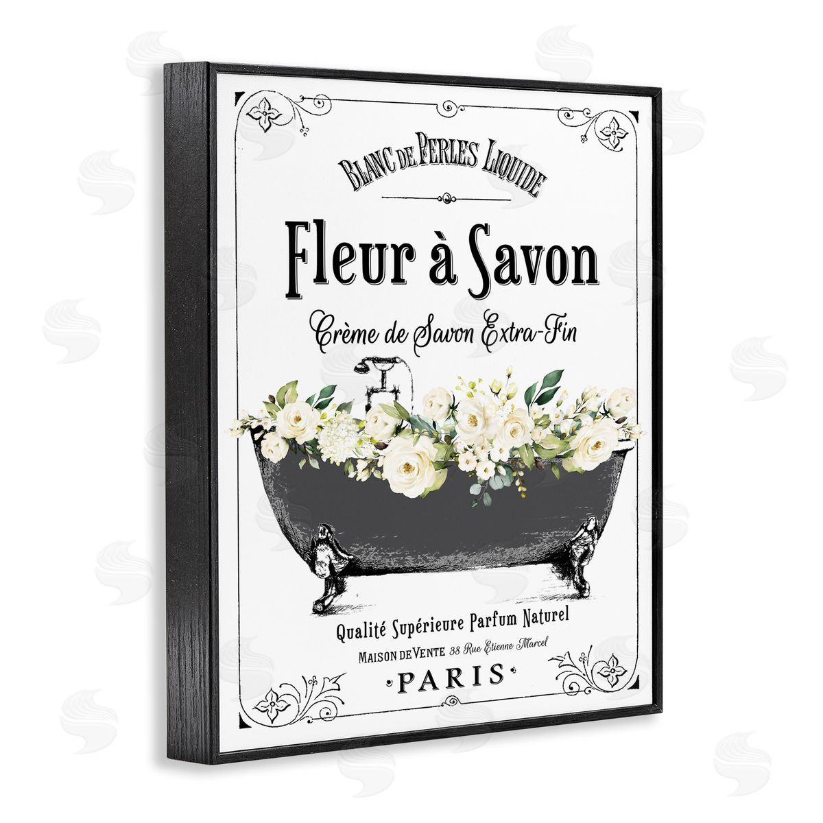 Lettered and Lined French Flower Bathtub Canvas Wall Art Print