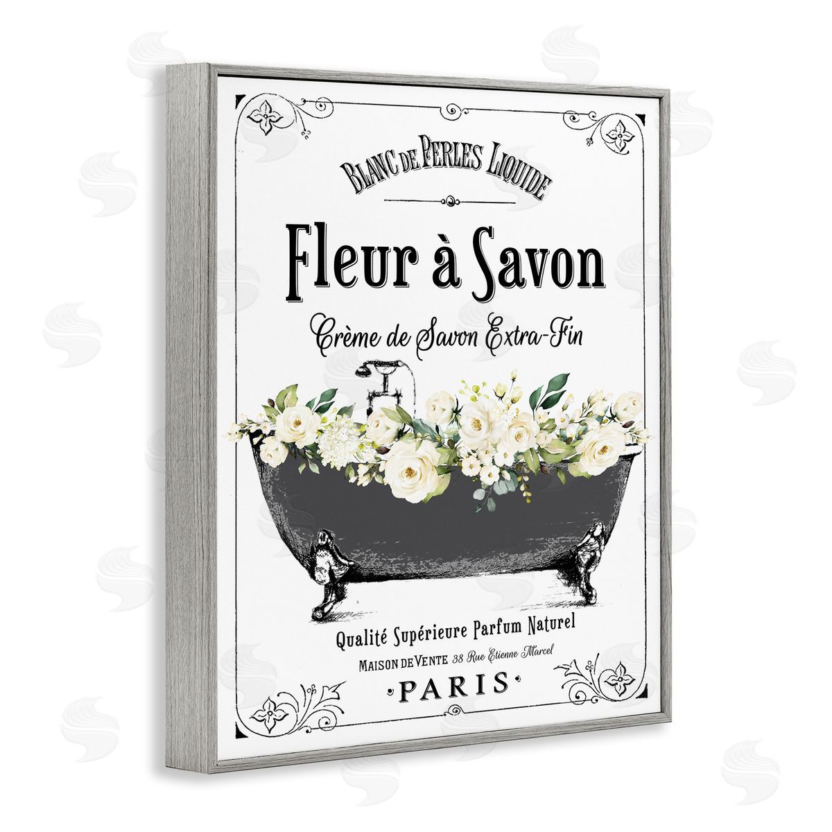Lettered and Lined French Flower Bathtub Canvas Wall Art Print