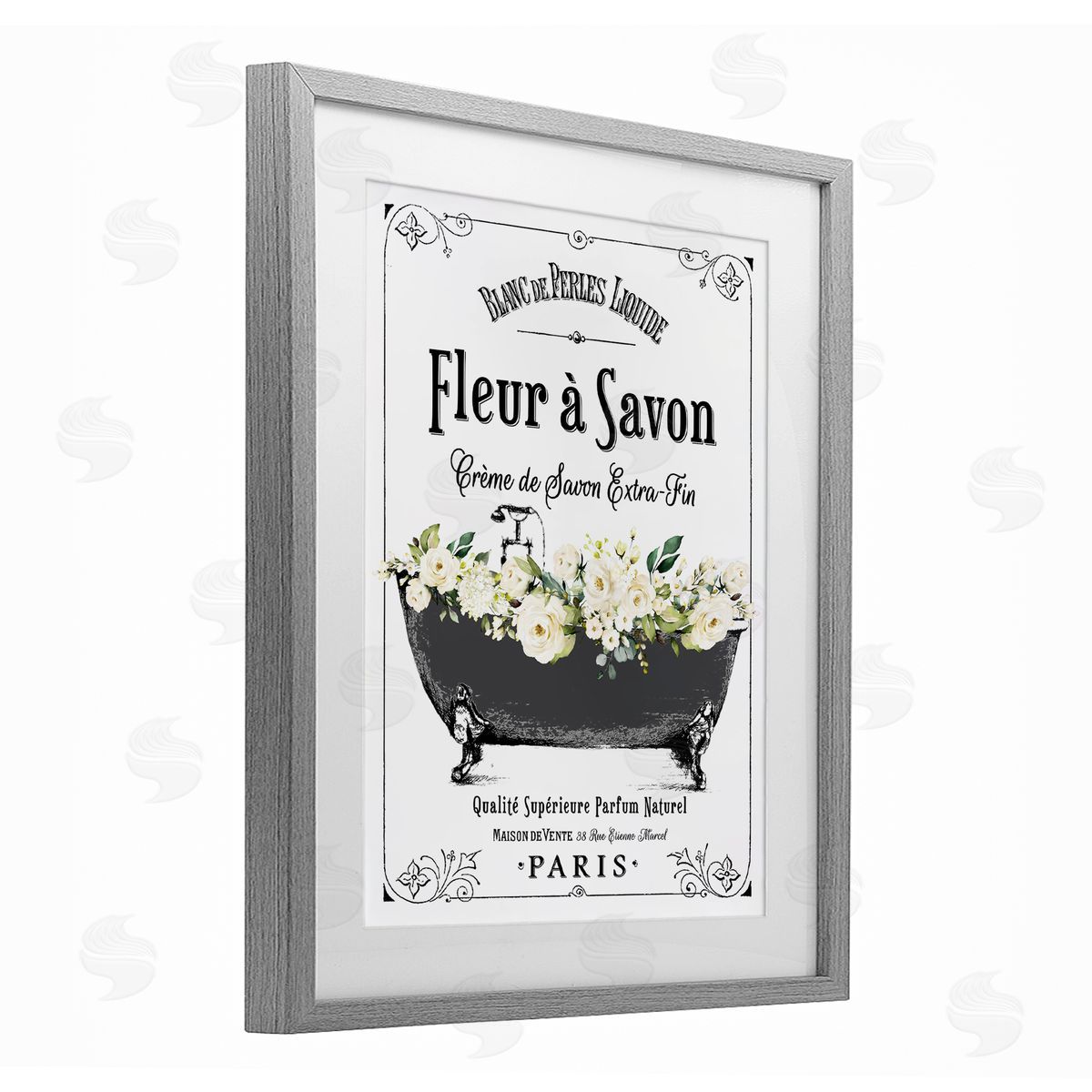 Lettered and Lined French Flower Bathtub Canvas Wall Art Print