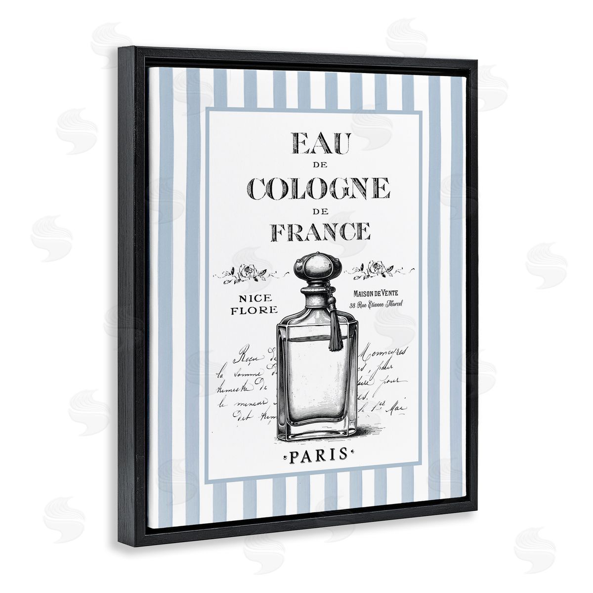 Lettered and Lined Vintage Cologne on Stripes Canvas Wall Art Print