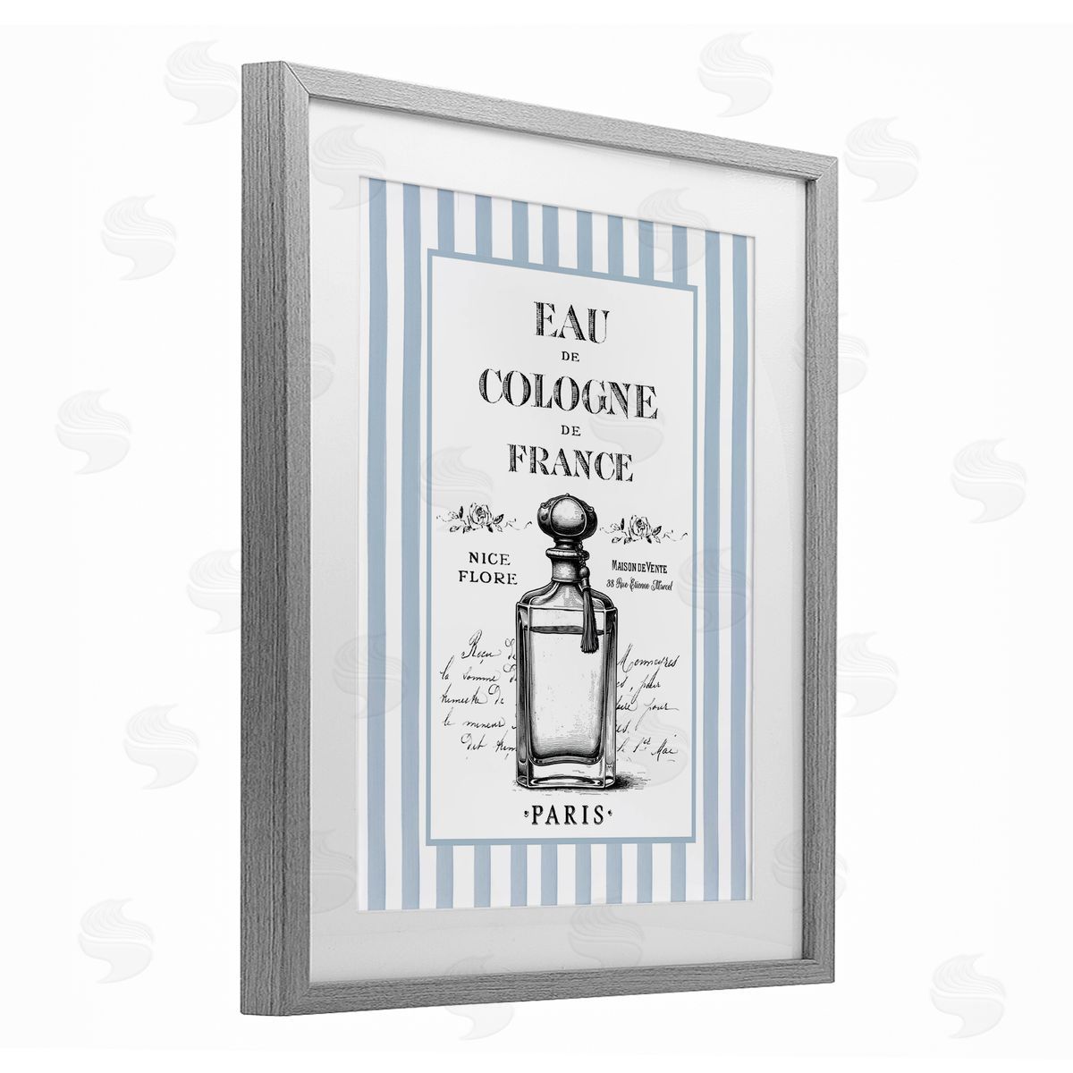 Lettered and Lined Vintage Cologne on Stripes Canvas Wall Art Print