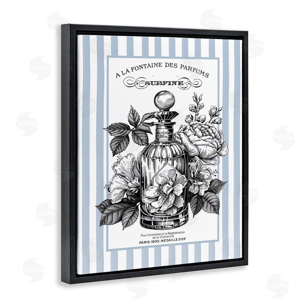 Lettered and Lined French Floral Bottle Canvas Wall Art Print