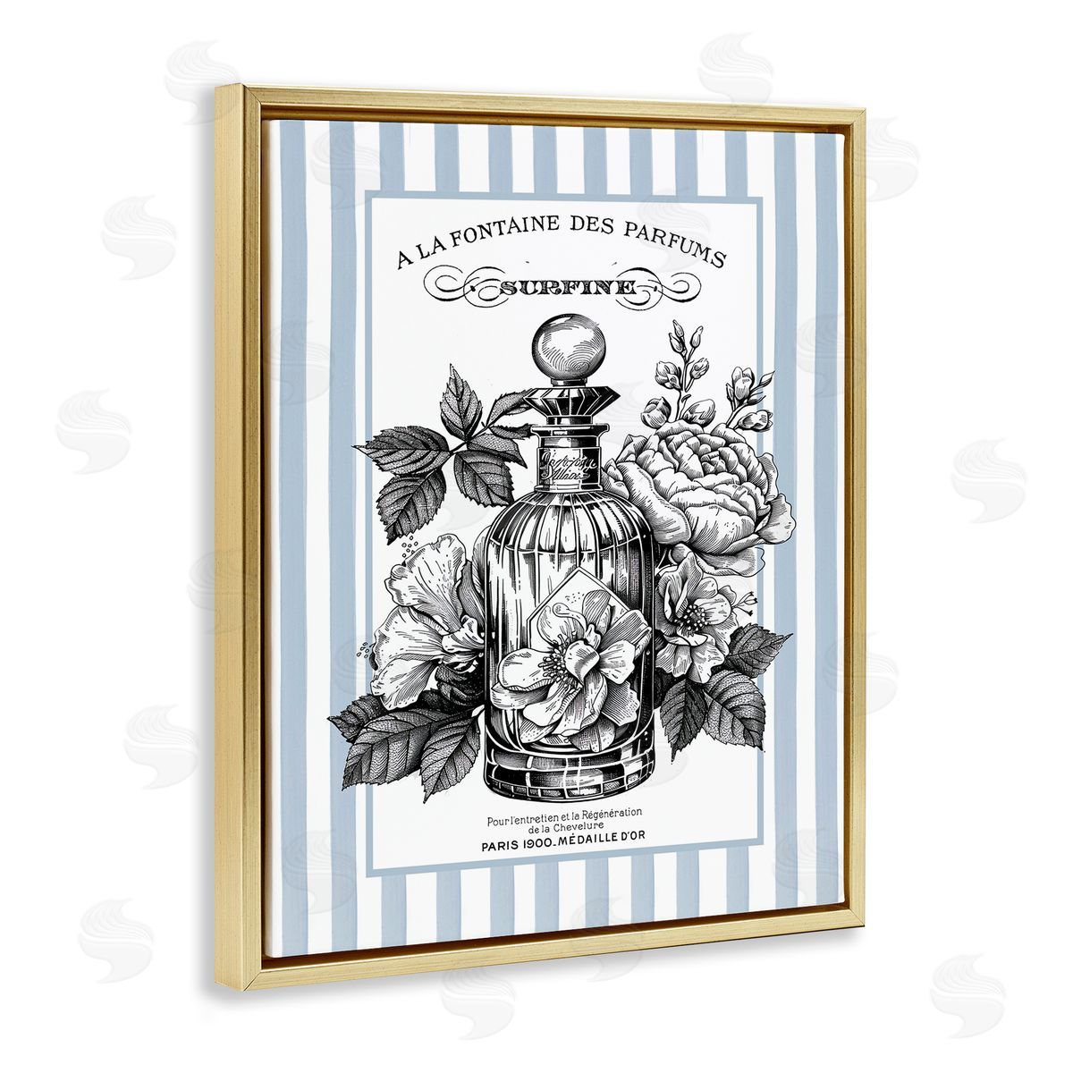 Lettered and Lined French Floral Bottle Canvas Wall Art Print