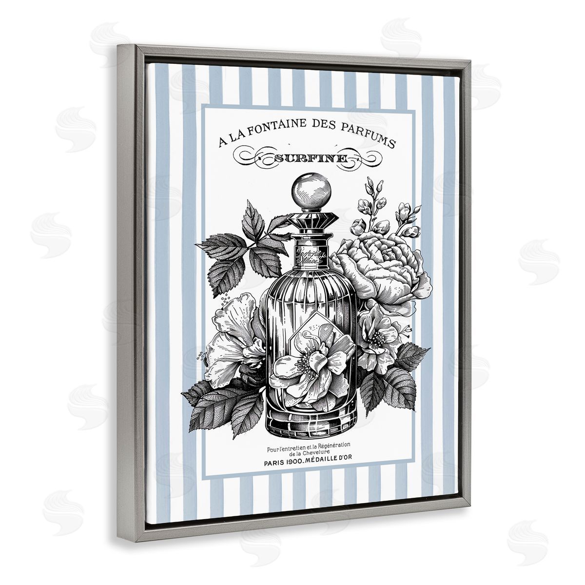 Lettered and Lined French Floral Bottle Canvas Wall Art Print