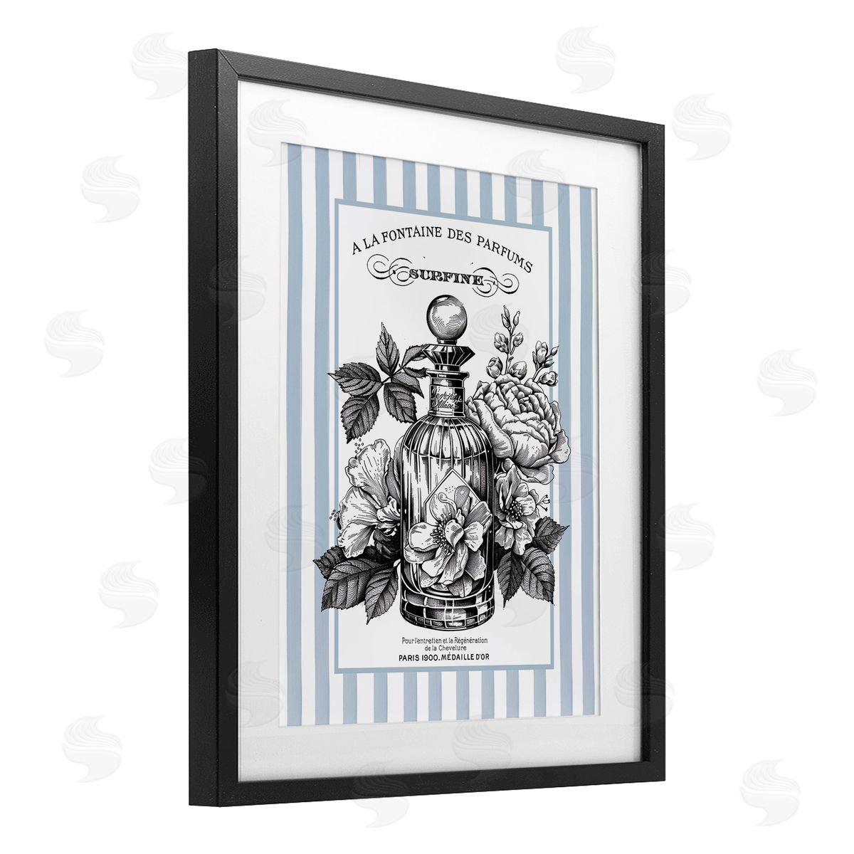 Lettered and Lined French Floral Bottle Canvas Wall Art Print