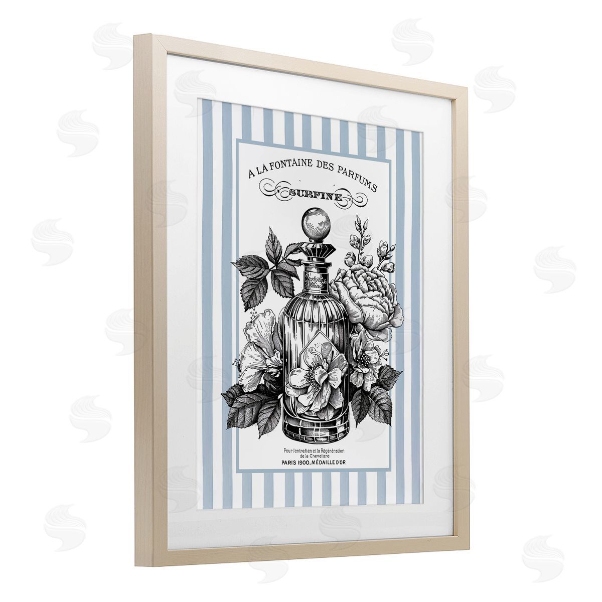 Lettered and Lined French Floral Bottle Canvas Wall Art Print