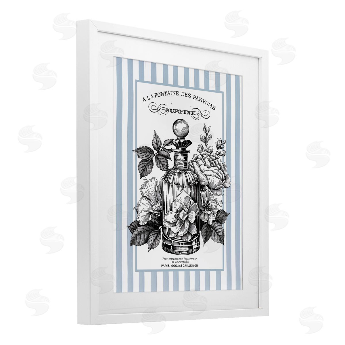 Lettered and Lined French Floral Bottle Canvas Wall Art Print