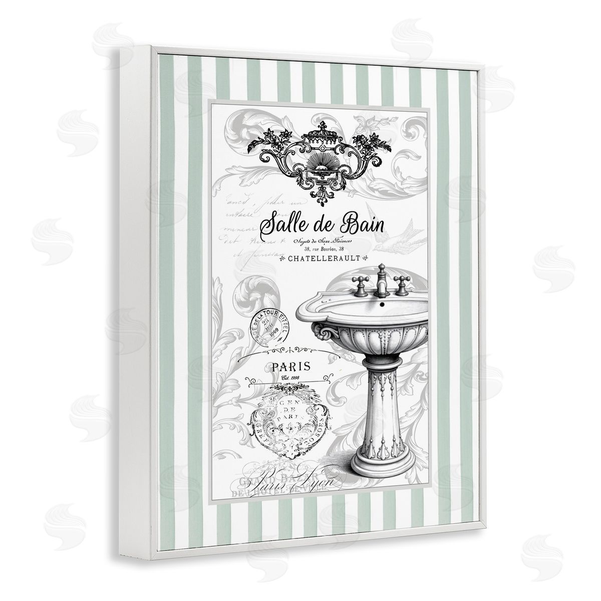 Lettered and Lined French Bathroom Sink Stripes Canvas Wall Art Print