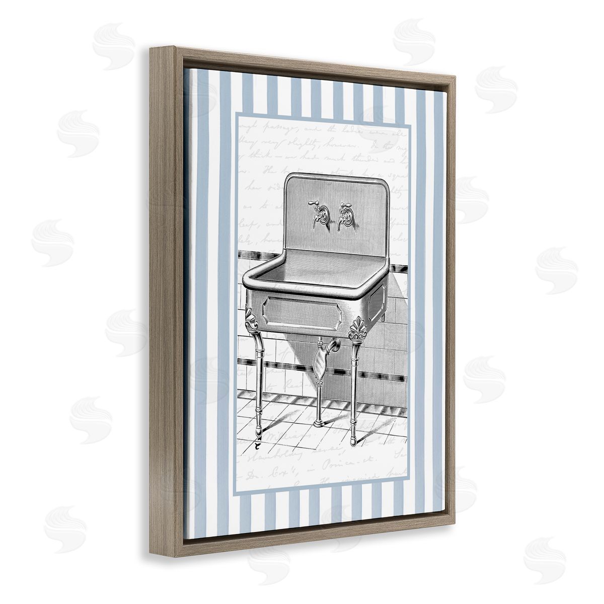 Lettered and Lined Vintage Bath Sink Stripes Canvas Wall Art Print