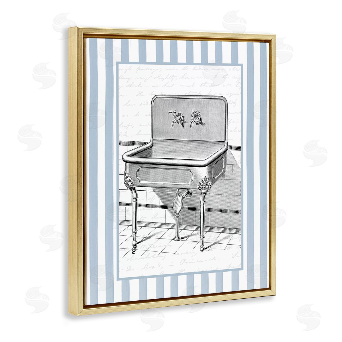 Lettered and Lined Vintage Bath Sink Stripes Canvas Wall Art Print