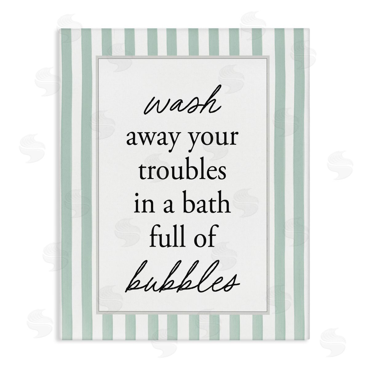 Lettered and Lined Bubble Bath Phrase on Stripes Canvas Wall Art Print