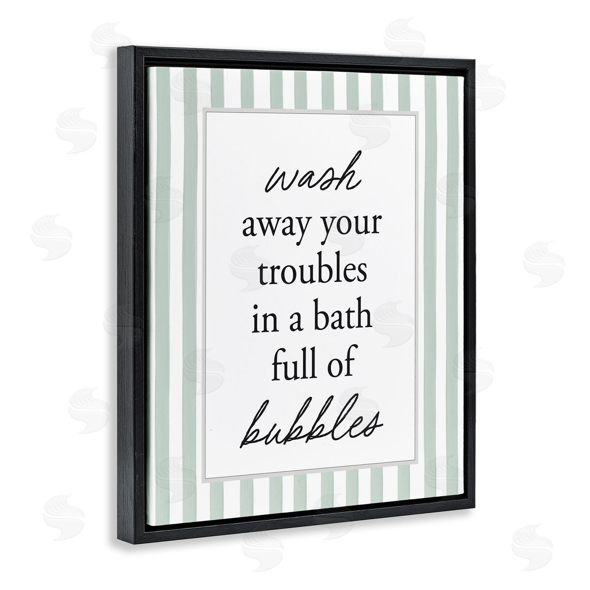 Lettered and Lined Bubble Bath Phrase on Stripes Canvas Wall Art Print