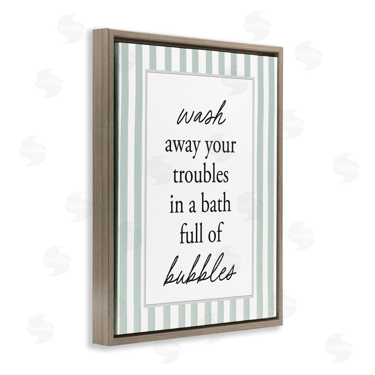 Lettered and Lined Bubble Bath Phrase on Stripes Canvas Wall Art Print