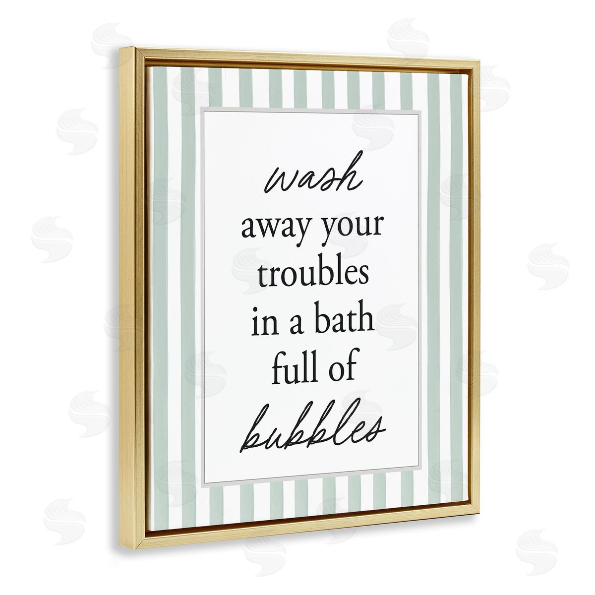 Lettered and Lined Bubble Bath Phrase on Stripes Canvas Wall Art Print