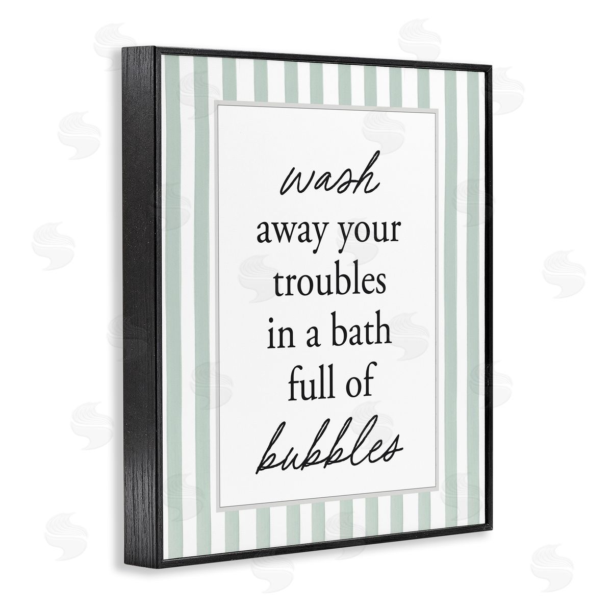 Lettered and Lined Bubble Bath Phrase on Stripes Canvas Wall Art Print