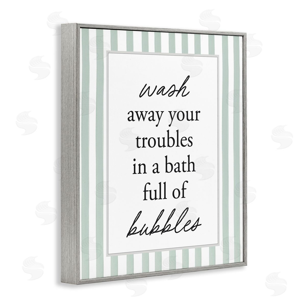 Lettered and Lined Bubble Bath Phrase on Stripes Canvas Wall Art Print