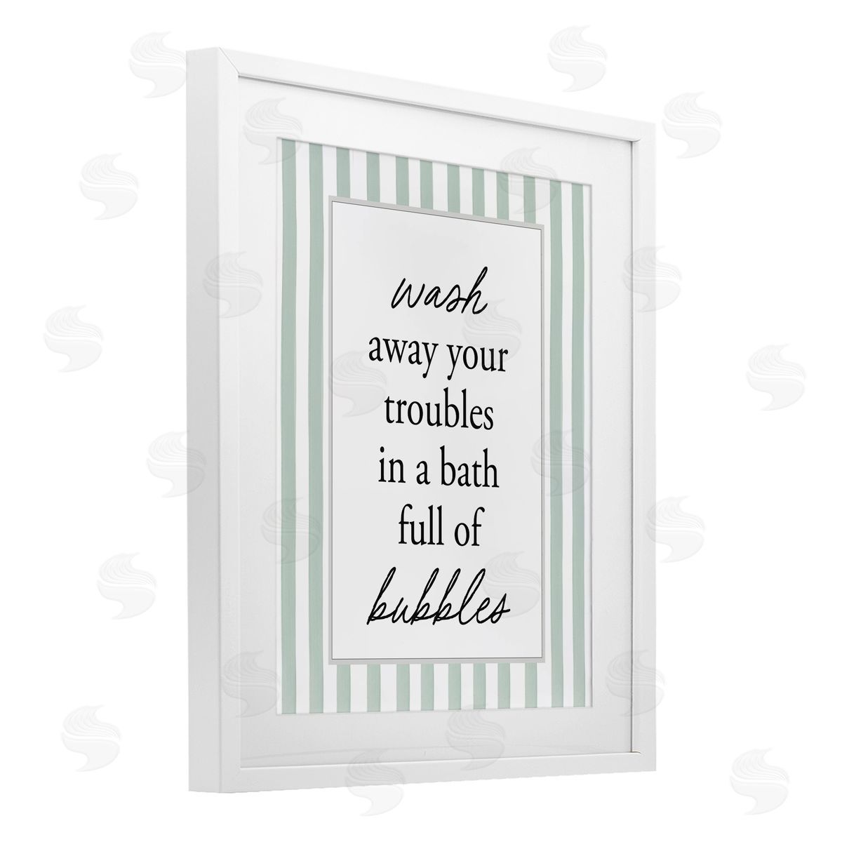 Lettered and Lined Bubble Bath Phrase on Stripes Canvas Wall Art Print