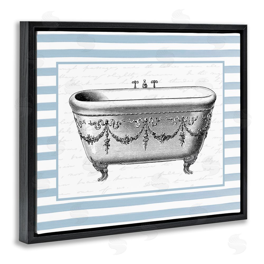 Lettered and Lined Ornate Vintage Tub on Stripes Black Floating Frame Canvas Wall Art Print