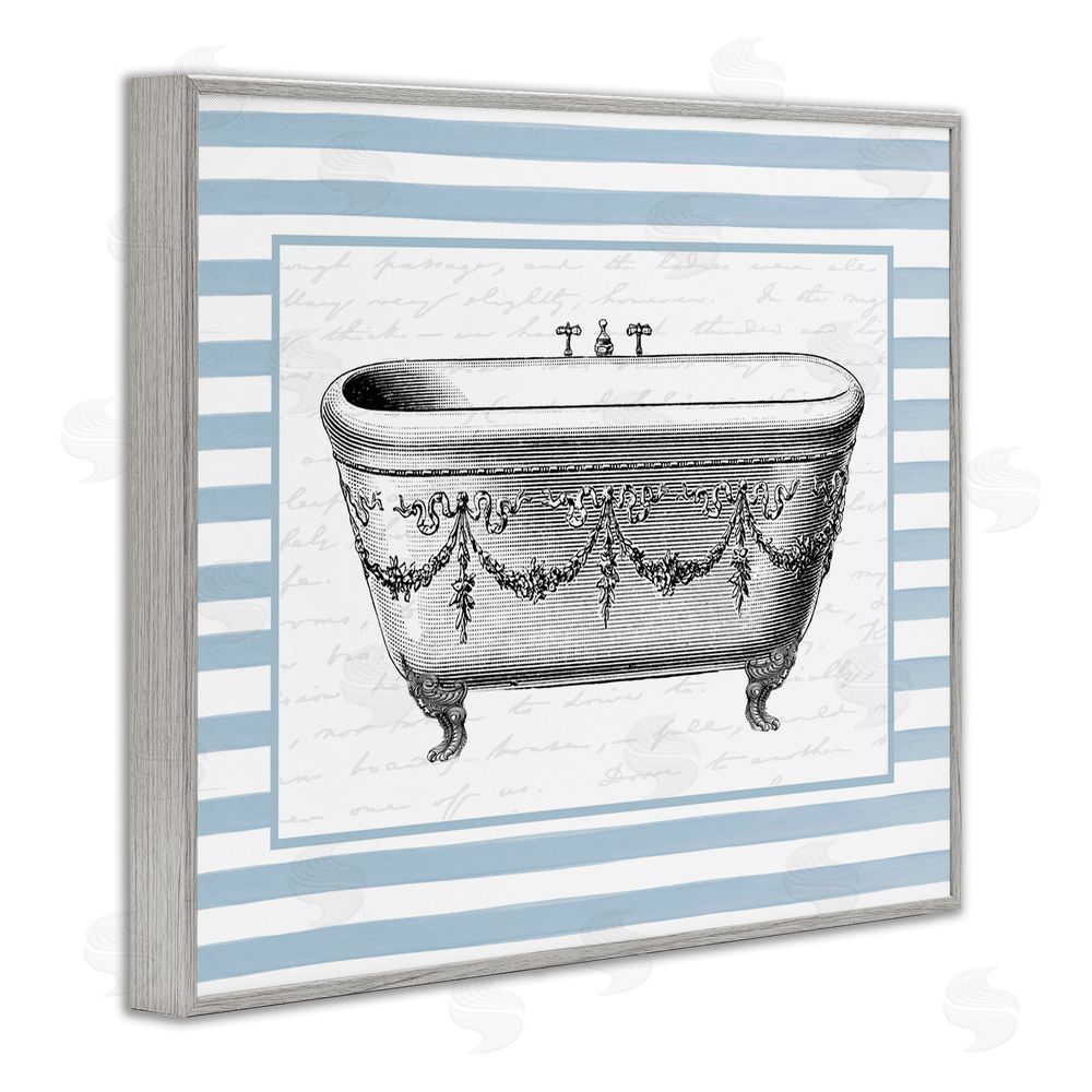 Lettered and Lined Ornate Vintage Tub on Stripes Gray Framed Giclee Art Print