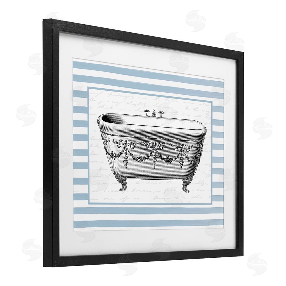 Lettered and Lined Ornate Vintage Tub on Stripes Black Framed Print Under Glass Art