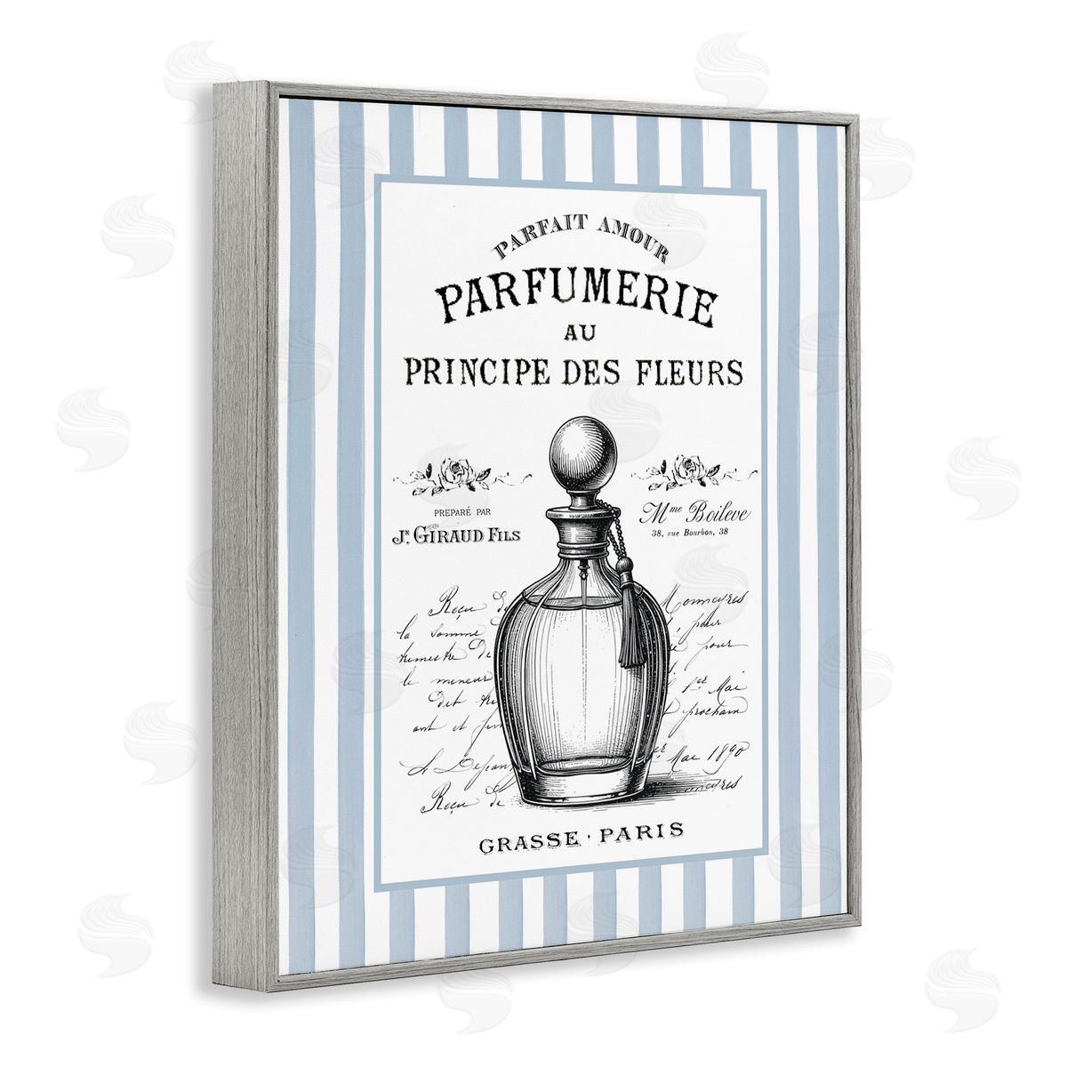 Lettered and Lined Vintage Fragrance on Stripes Canvas Wall Art Print
