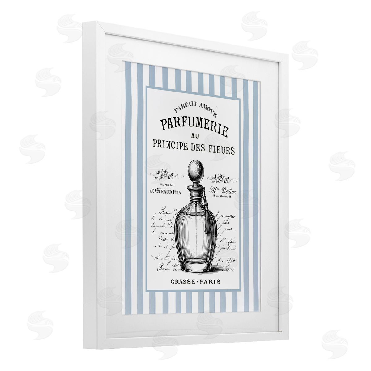 Lettered and Lined Vintage Fragrance on Stripes Canvas Wall Art Print