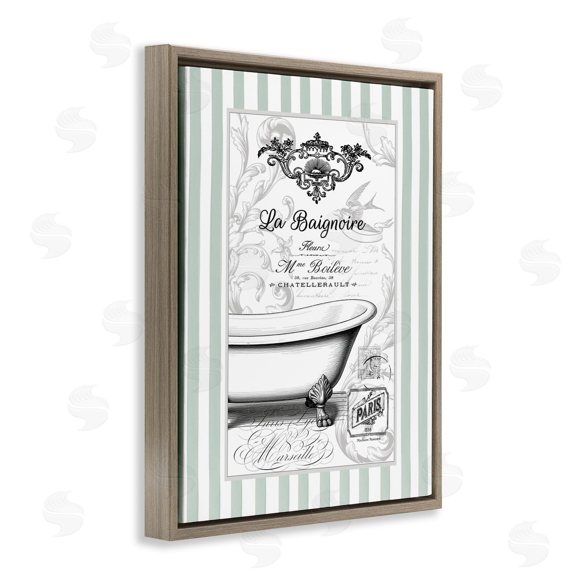 Lettered and Lined La Baignoire on Stripes Canvas Wall Art Print
