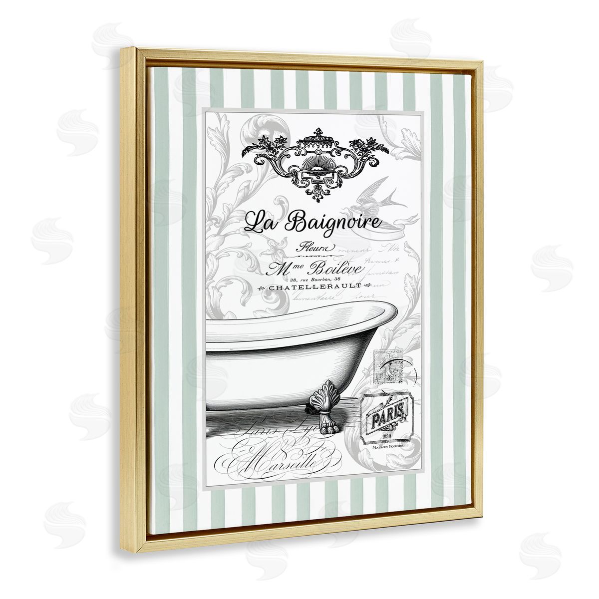 Lettered and Lined La Baignoire on Stripes Canvas Wall Art Print