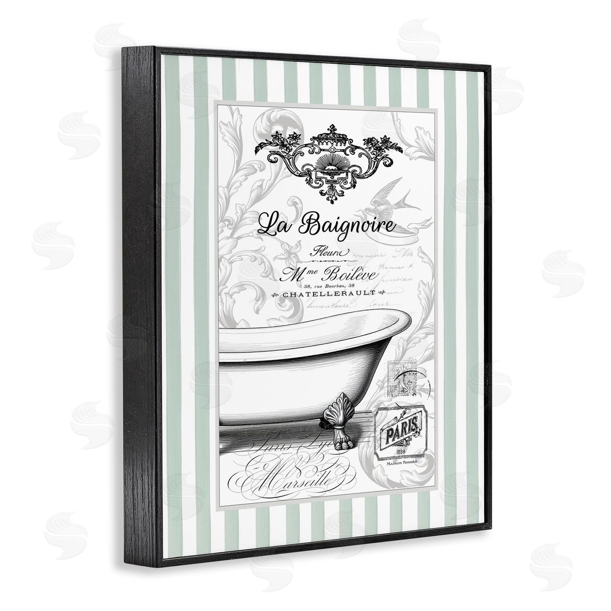 Lettered and Lined La Baignoire on Stripes Canvas Wall Art Print
