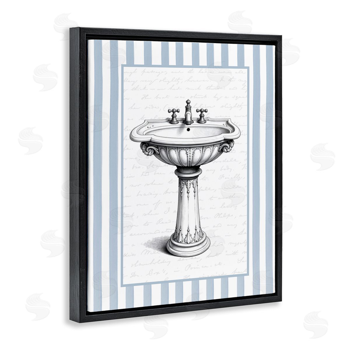Lettered and Lined Vintage Sink Blue Stripes Canvas Wall Art Print
