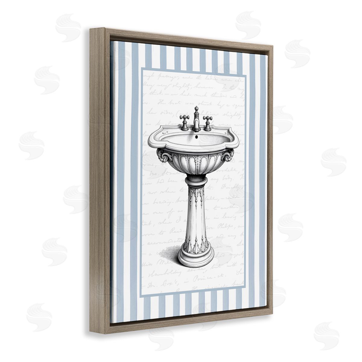 Lettered and Lined Vintage Sink Blue Stripes Canvas Wall Art Print