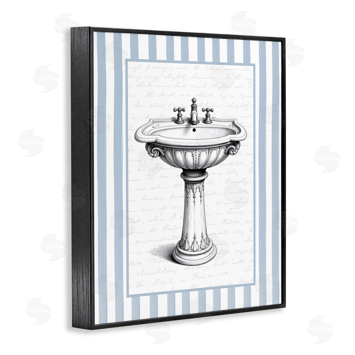 Lettered and Lined Vintage Sink Blue Stripes Canvas Wall Art Print