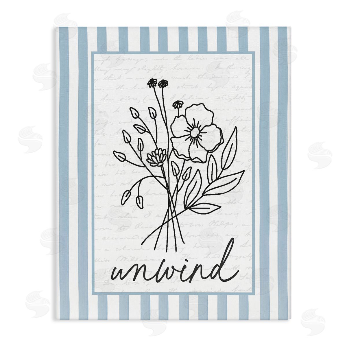 Lettered and Lined Unwind Striped Bath Flowers Canvas Wall Art Print