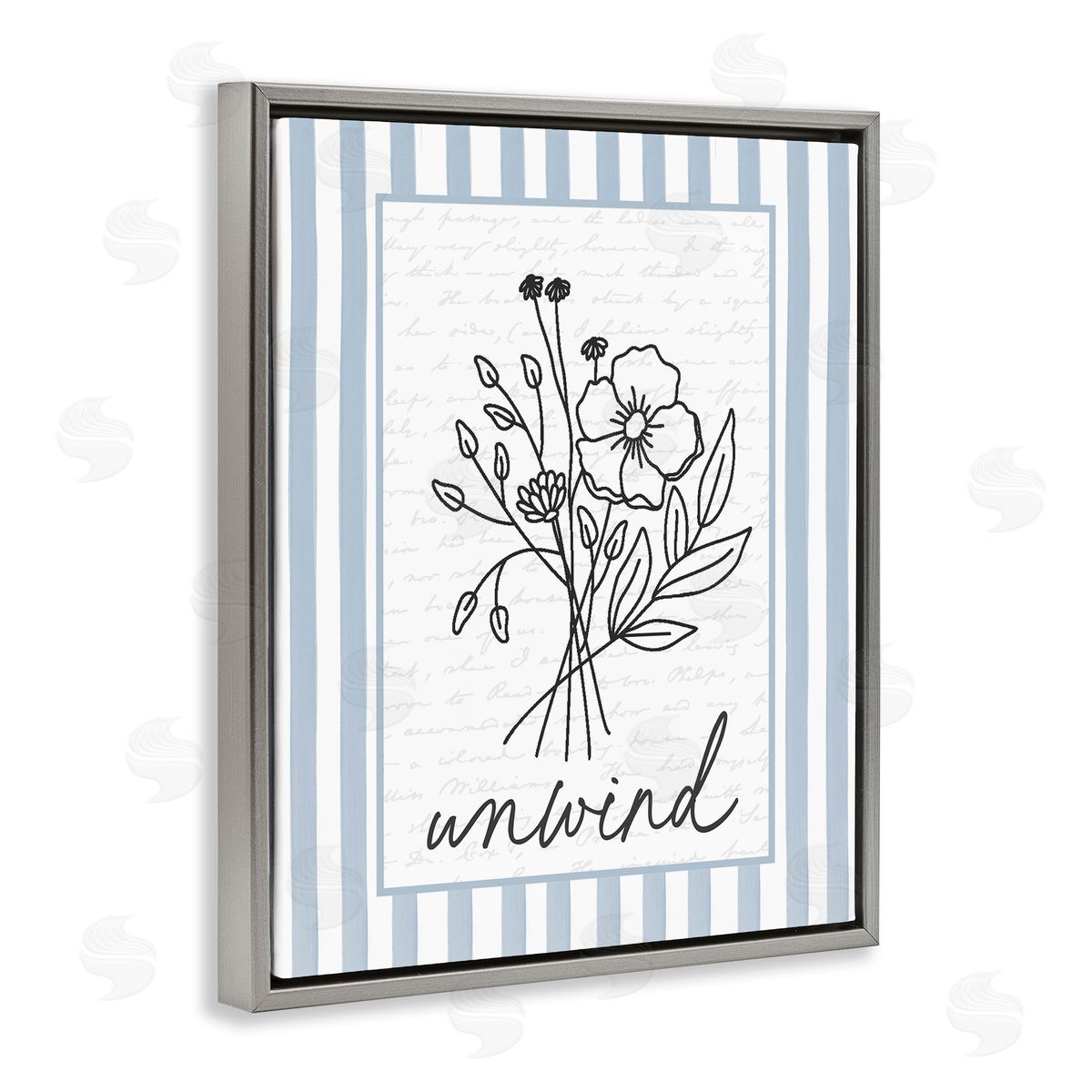 Lettered and Lined Unwind Striped Bath Flowers Canvas Wall Art Print