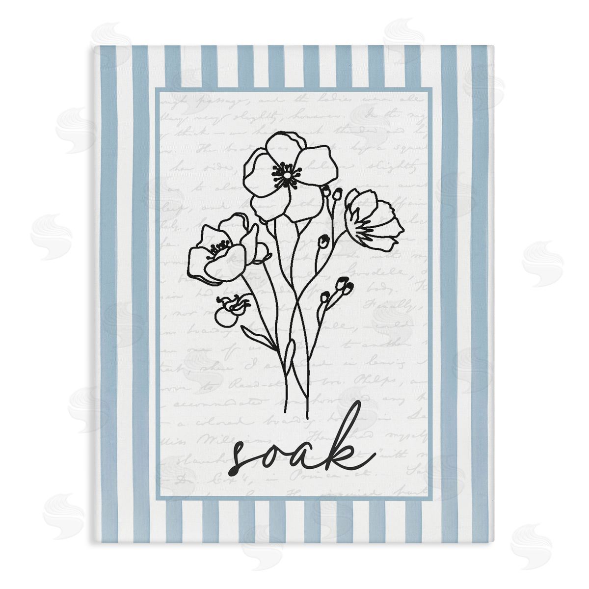 Lettered and Lined Soak Striped Bath Flowers Canvas Wall Art Print