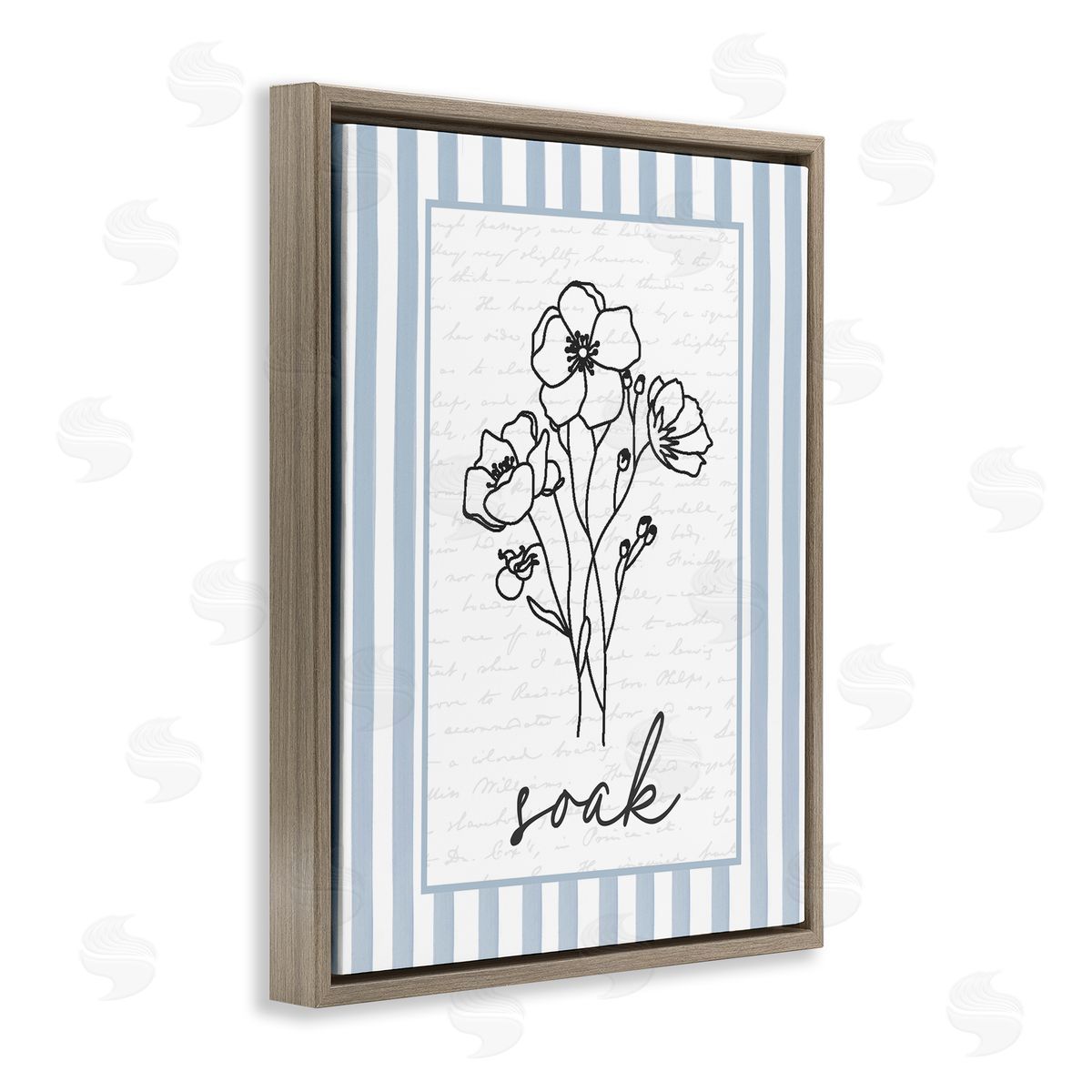 Lettered and Lined Soak Striped Bath Flowers Canvas Wall Art Print