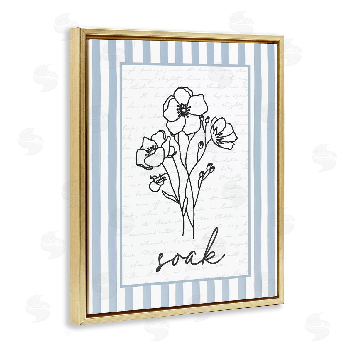 Lettered and Lined Soak Striped Bath Flowers Canvas Wall Art Print