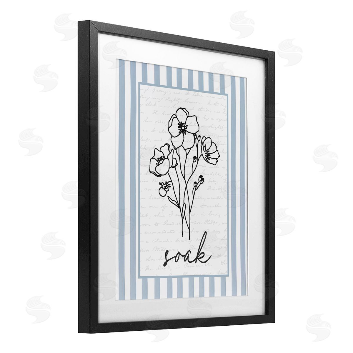 Lettered and Lined Soak Striped Bath Flowers Canvas Wall Art Print