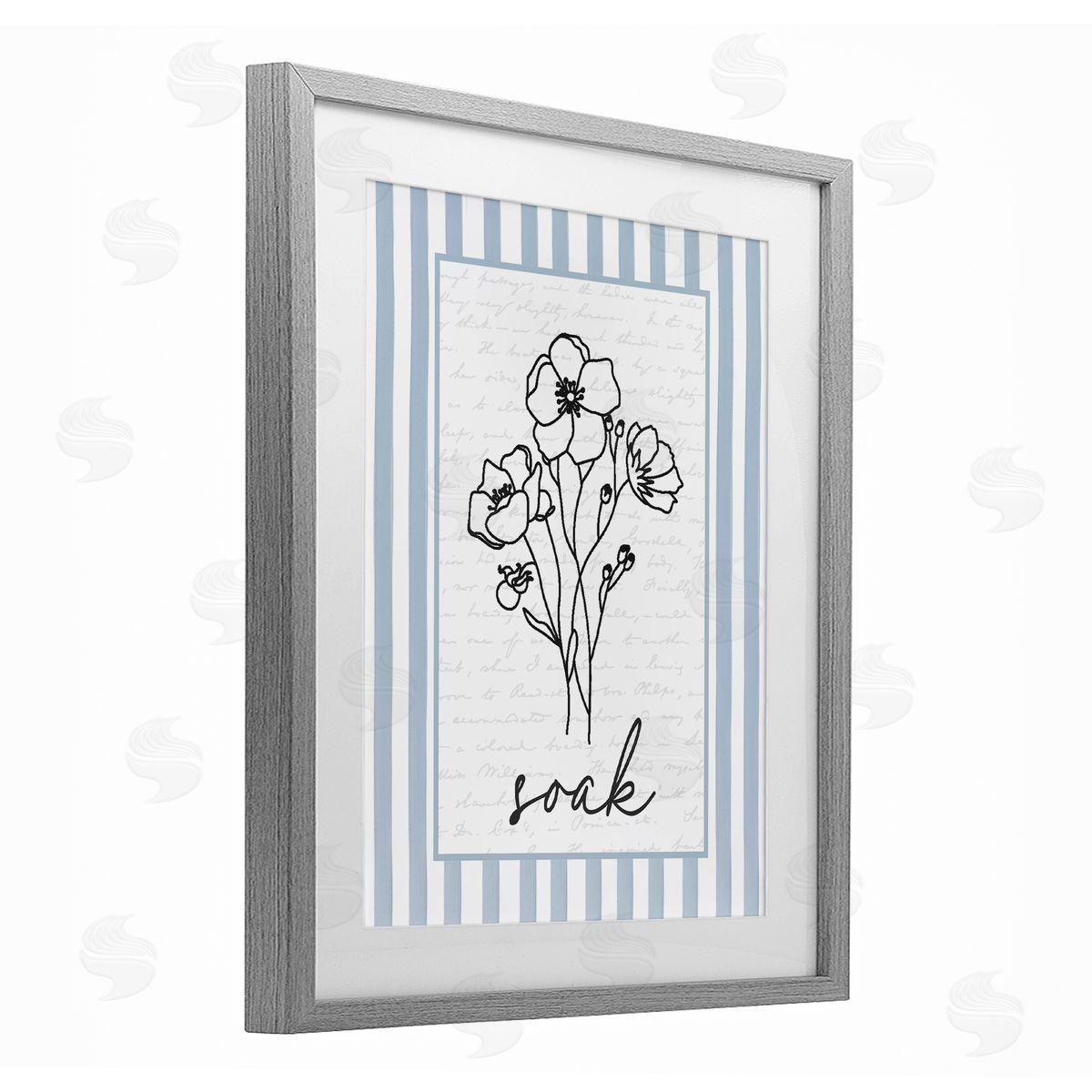 Lettered and Lined Soak Striped Bath Flowers Canvas Wall Art Print