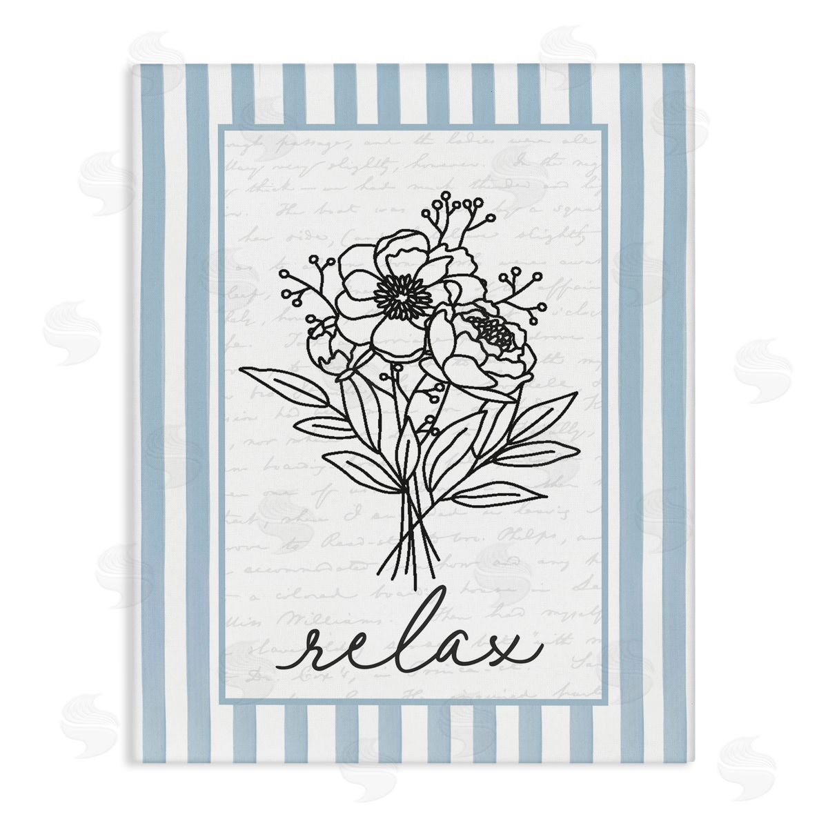 Lettered and Lined Relax Striped Bath Flowers Canvas Wall Art Print