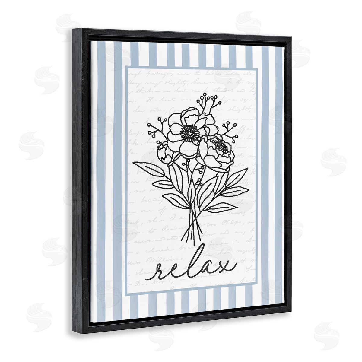 Lettered and Lined Relax Striped Bath Flowers Canvas Wall Art Print