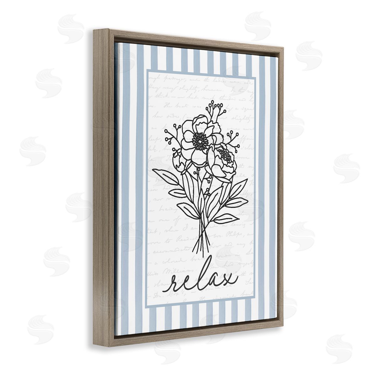 Lettered and Lined Relax Striped Bath Flowers Canvas Wall Art Print